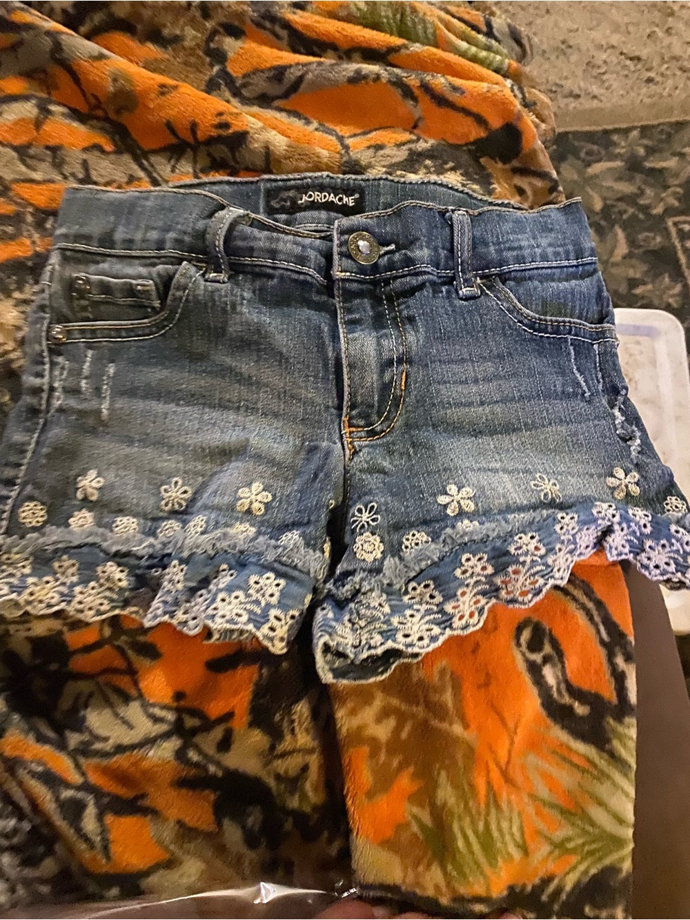 Jordache Blue Denim Girls' Shorts with White Lace Trim
